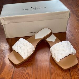 Marc Fisher Reanna White Woven Slide Sandals